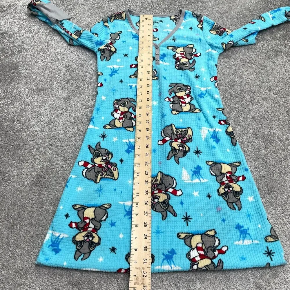 Disney Bambi Thumper Pajama Dress Girls Blue Long Sleeve Graphic  Sleepwear - Picture 6 of 11